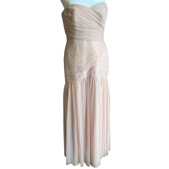 White By Vera Wang Blush Pink Strapless Bobbin Net Bridesmaid Dress Gown 10 Long - Picture 2 of 13